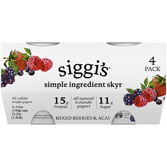 Siggi's Skyr Simple Ingredient Icelandic-Style Strained 0% Nonfat Yogurt, Mixed Berries & Acai
