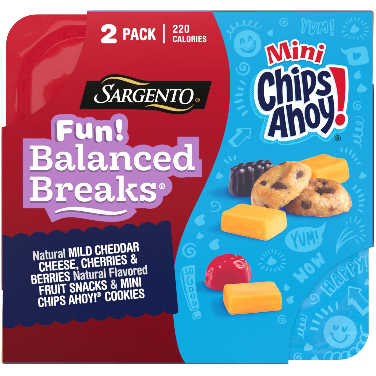 Sargento Fun! Balanced Breaks, Mild Cheddar Cheese, Cherries & Berries, Natural Flavored Fruit Snacks & Mini Chips Ahoy Cookies