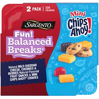 Sargento Fun! Balanced Breaks, Mild Cheddar Cheese, Cherries & Berries, Natural Flavored Fruit Snacks & Mini Chips Ahoy Cookies