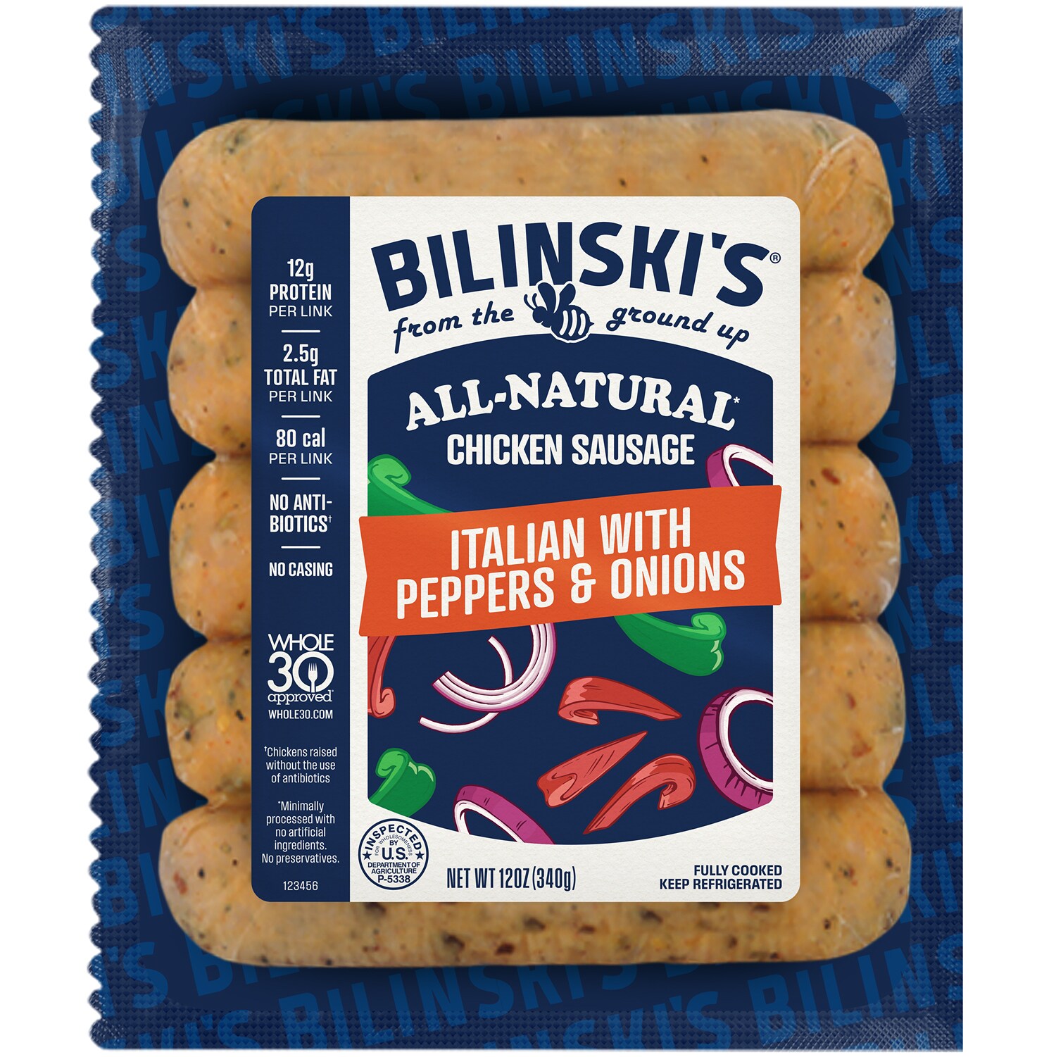 Bilinski's All-Natural Chicken Sausage, Italian with Pepper & Onions