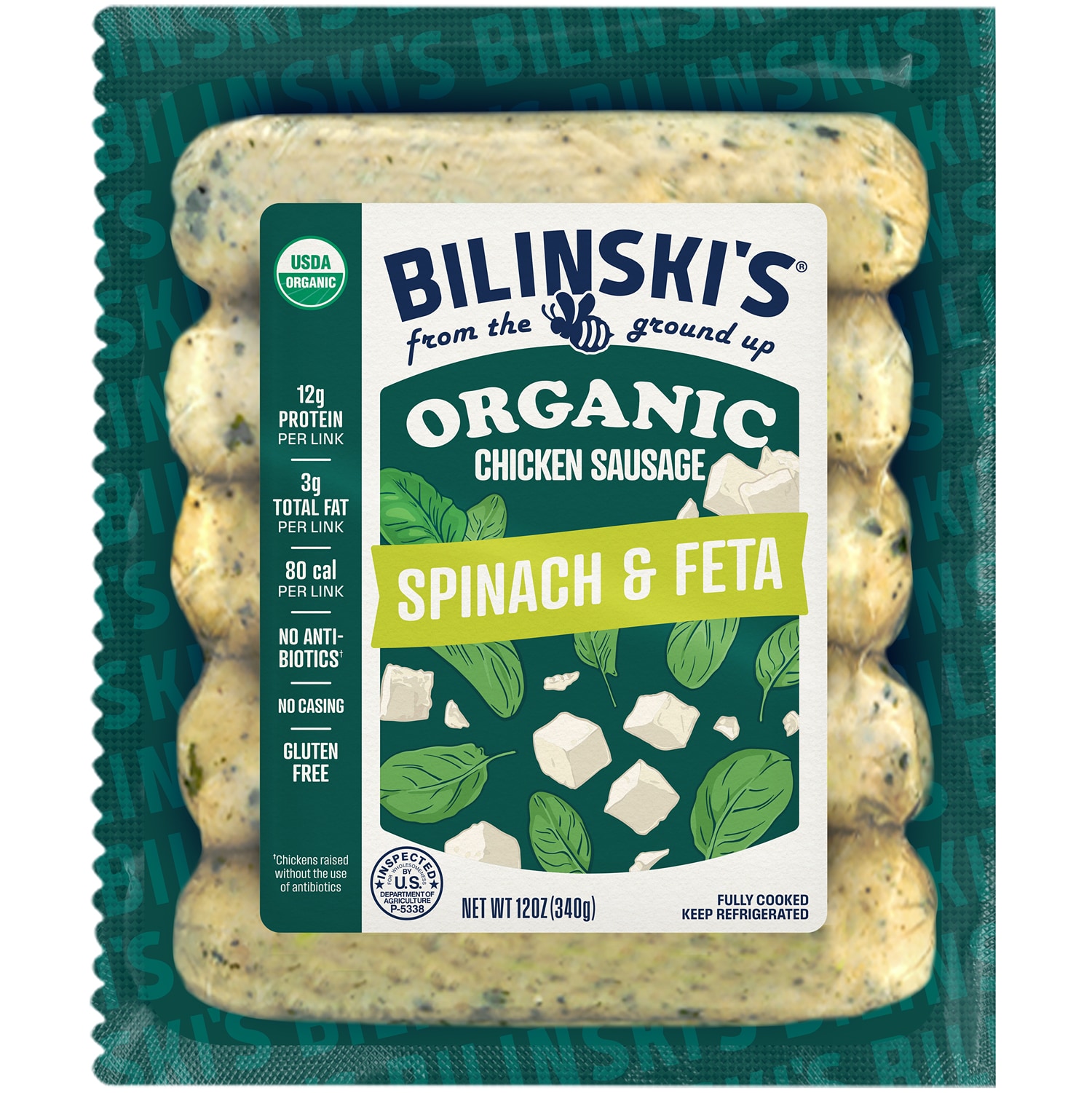 Bilinski's Organic Chicken Sausage, Spinach & Feta