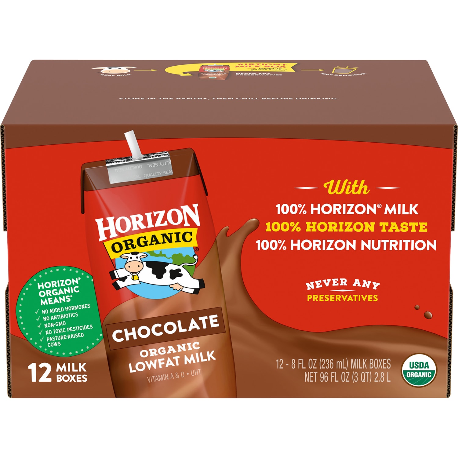 Horizon Organic Low Fat Milk, Chocolate, Boxes