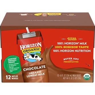 Horizon Organic Low Fat Milk, Chocolate, Boxes