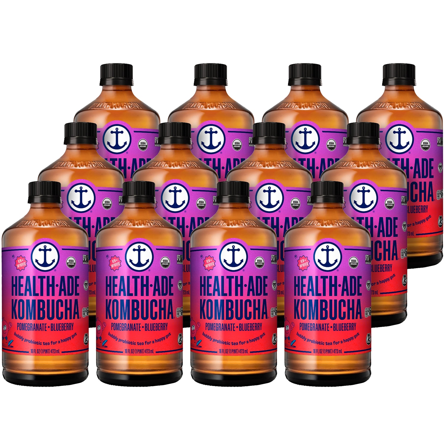 Health-Ade Kombucha, Pomegranate Blueberry, Glass Bottles
