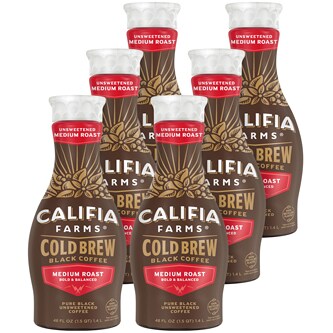 Califia Farms Pure Black Cold Brew Coffee, Unsweetened Medium Roast, Plastic Bottles