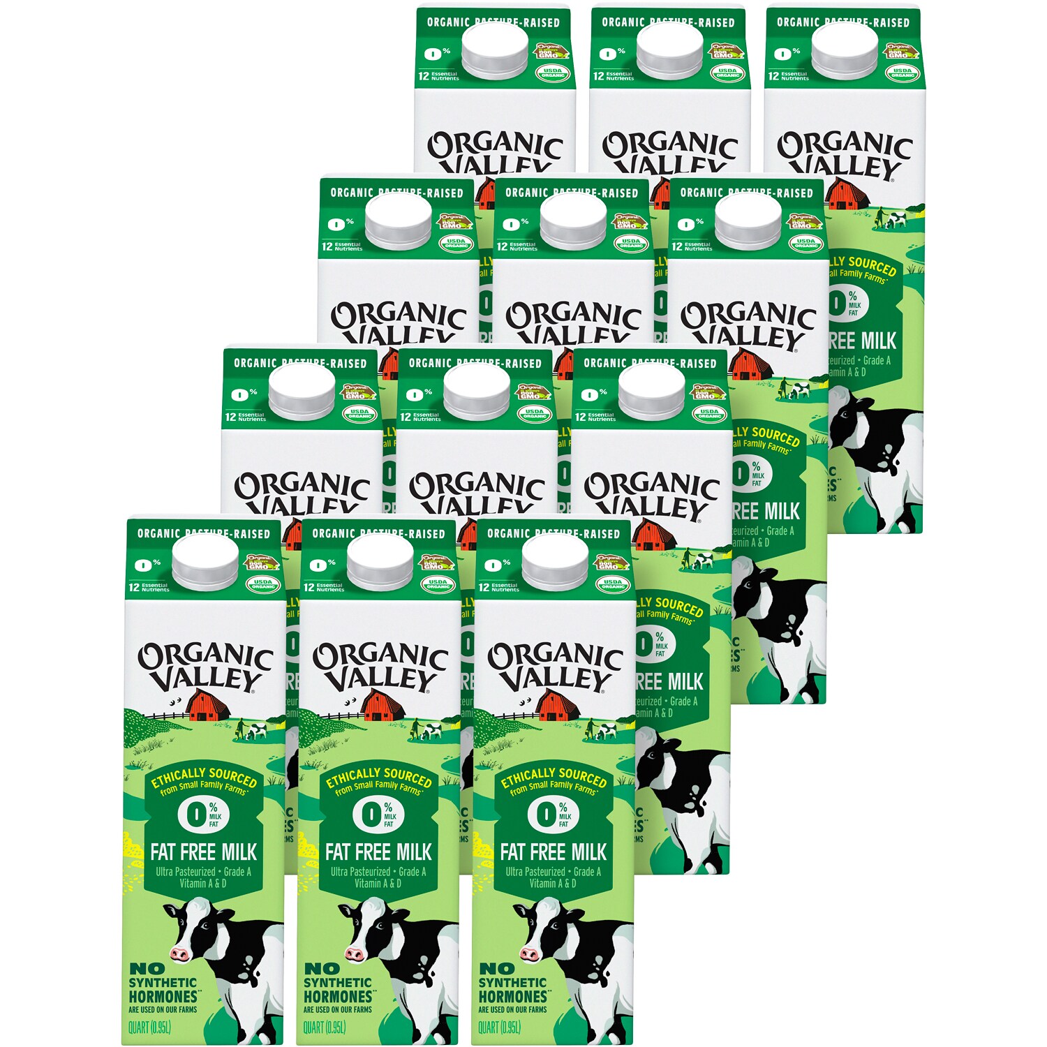 Organic Valley Fat Free Milk, Cartons