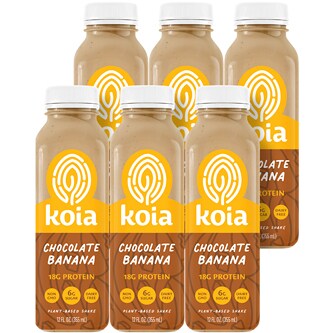 Koia Plant-Based Protein Shake, Chocolate Banana, Plastic Bottles