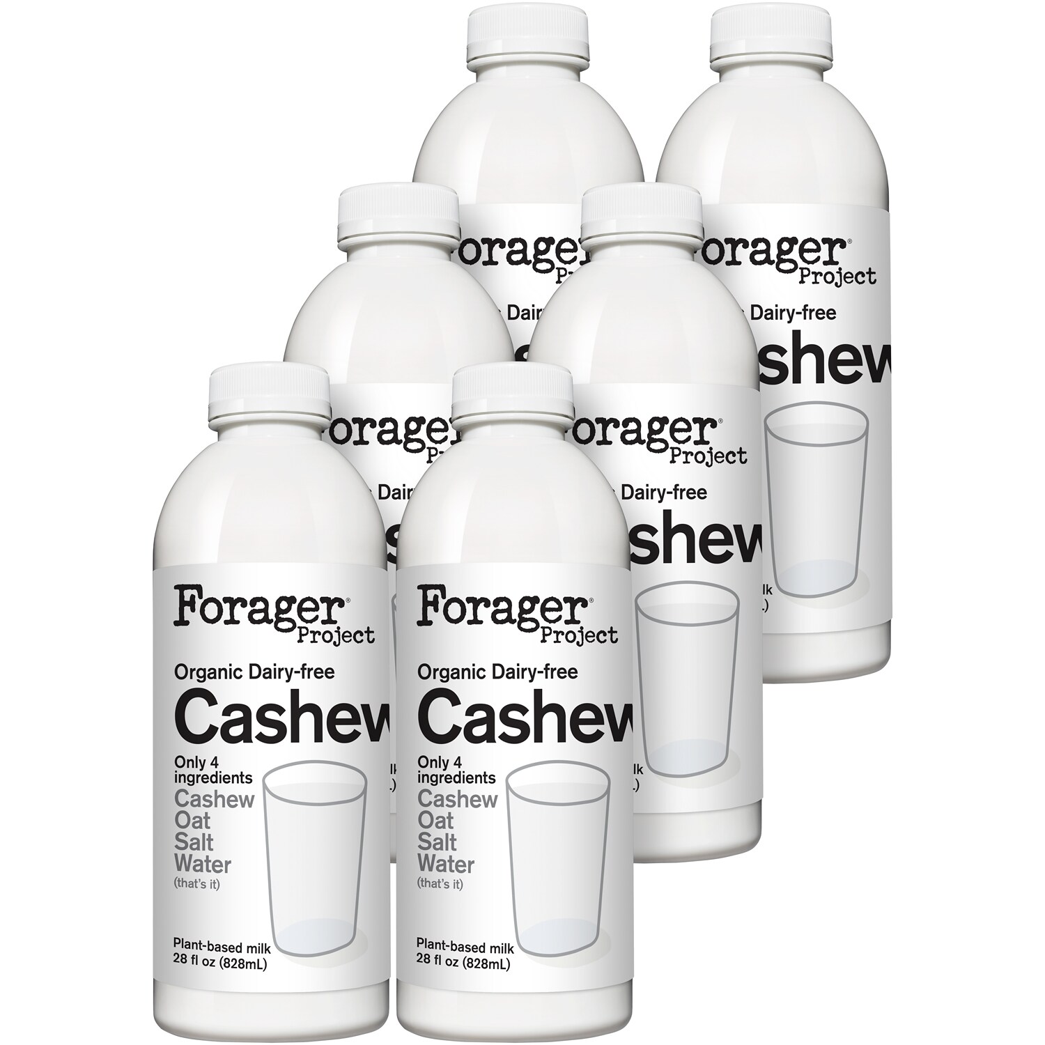 Forager Organic Dairy-Free Cashewmilk, Unsweetened, Plastic Bottles, Case