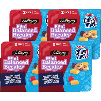 Sargento Fun! Balanced Breaks, Mild Cheddar Cheese, Cherries & Berries, Natural Flavored Fruit Snacks & Mini Chips Ahoy Cookies