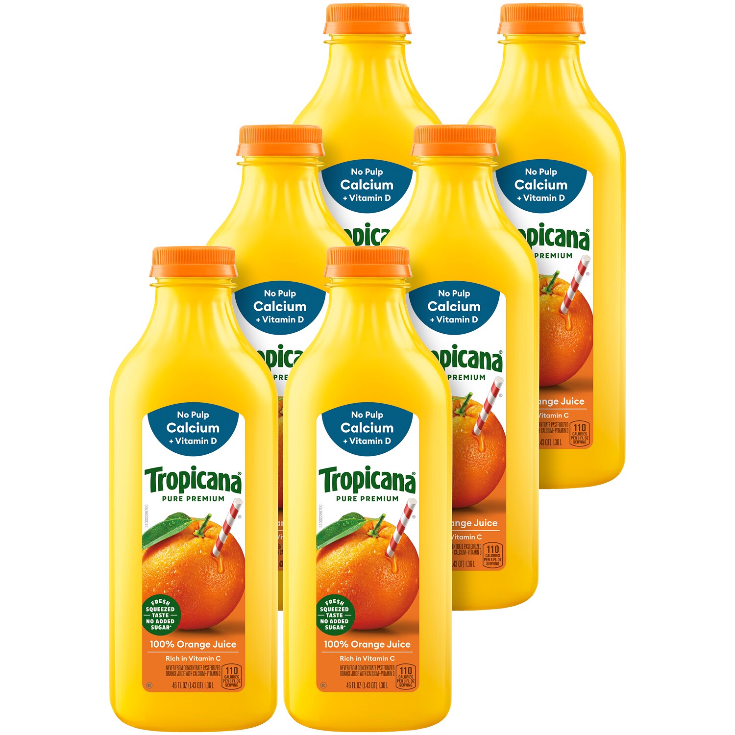 Tropicana Pure Premium Orange Juice, No Pulp, Calcium + Vitamin D, Plastic Bottle