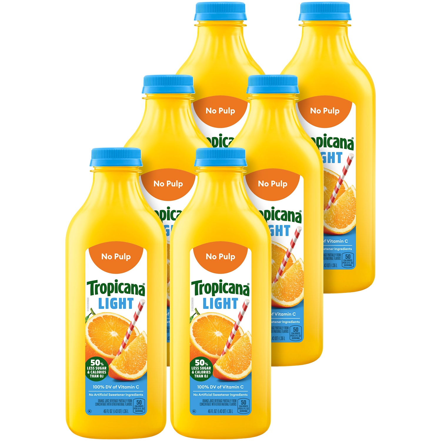 Tropicana Pure Premium Orange Juice, No Pulp, Light, Plastic Bottles, Case
