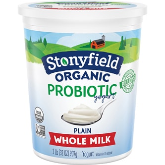 Stonyfield Organic Smooth and Creamy Probiotic Whole Milk Yogurt, Plain