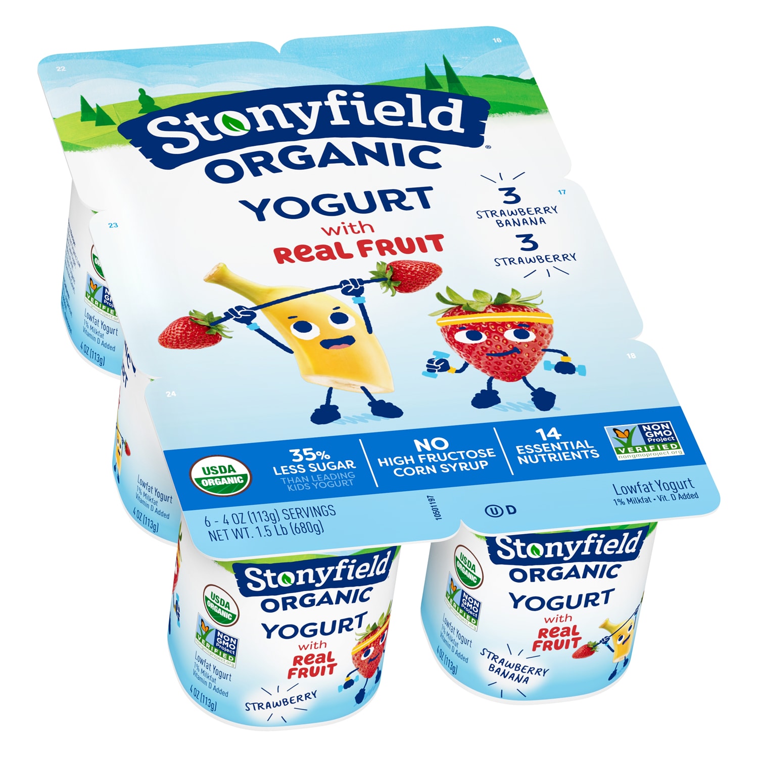 Stonyfield Organic Kids Lowfat Yogurt Cups, Strawberry and Strawberry Banana