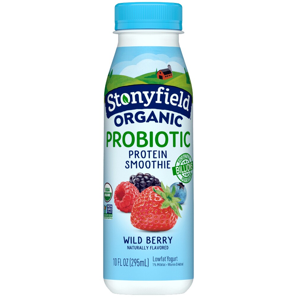 Stonyfield Organic Probiotic Lowfat Yogurt Protein Smoothie, Wild Berry