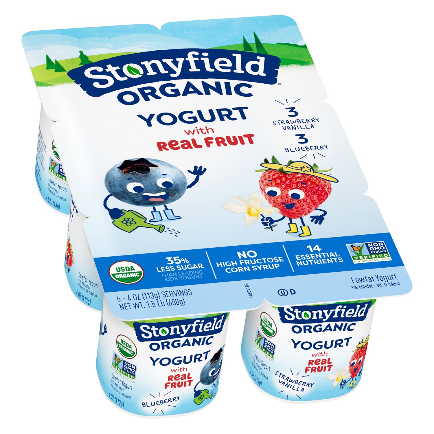 Stonyfield Organic Kids Lowfat Yogurt Cups, Blueberry and Strawberry Vanilla