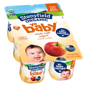 Stonyfield Organic YoBaby Whole Milk Yogurt Cups, Blueberry and Apple