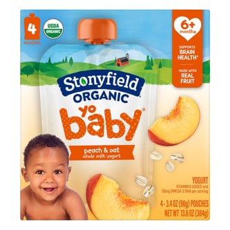 Stonyfield Organic YoBaby Whole Milk Yogurt Pouches, Peach & Oat