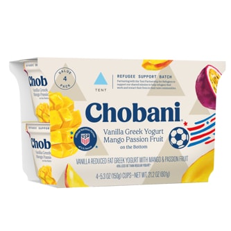 Chobani Low-Fat Greek Yogurt, Vanilla with Tropical Fruit on the Bottom