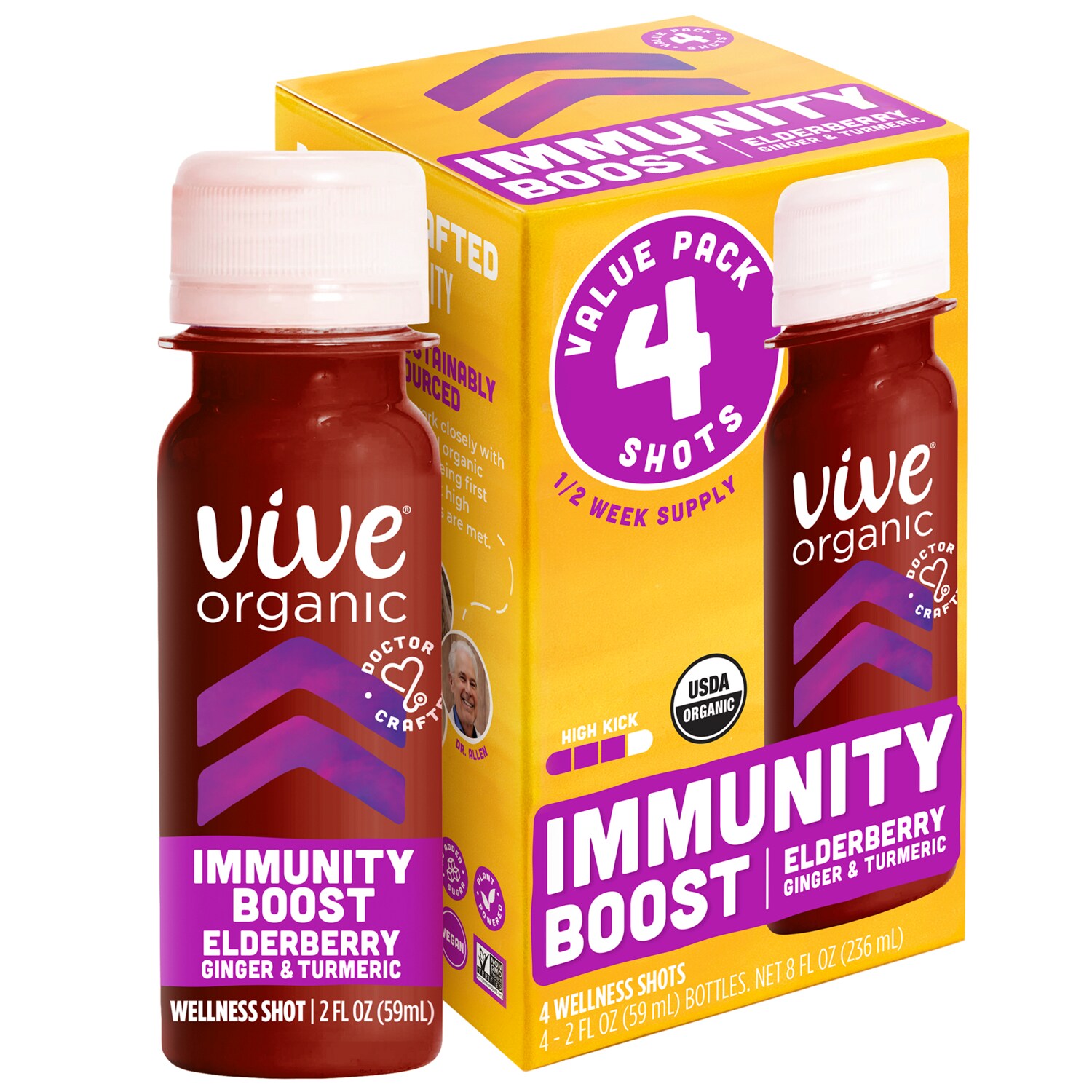 Vive Organic Immunity Boost Shot, Elderberry, Ginger and Turmeric Wellness Shot