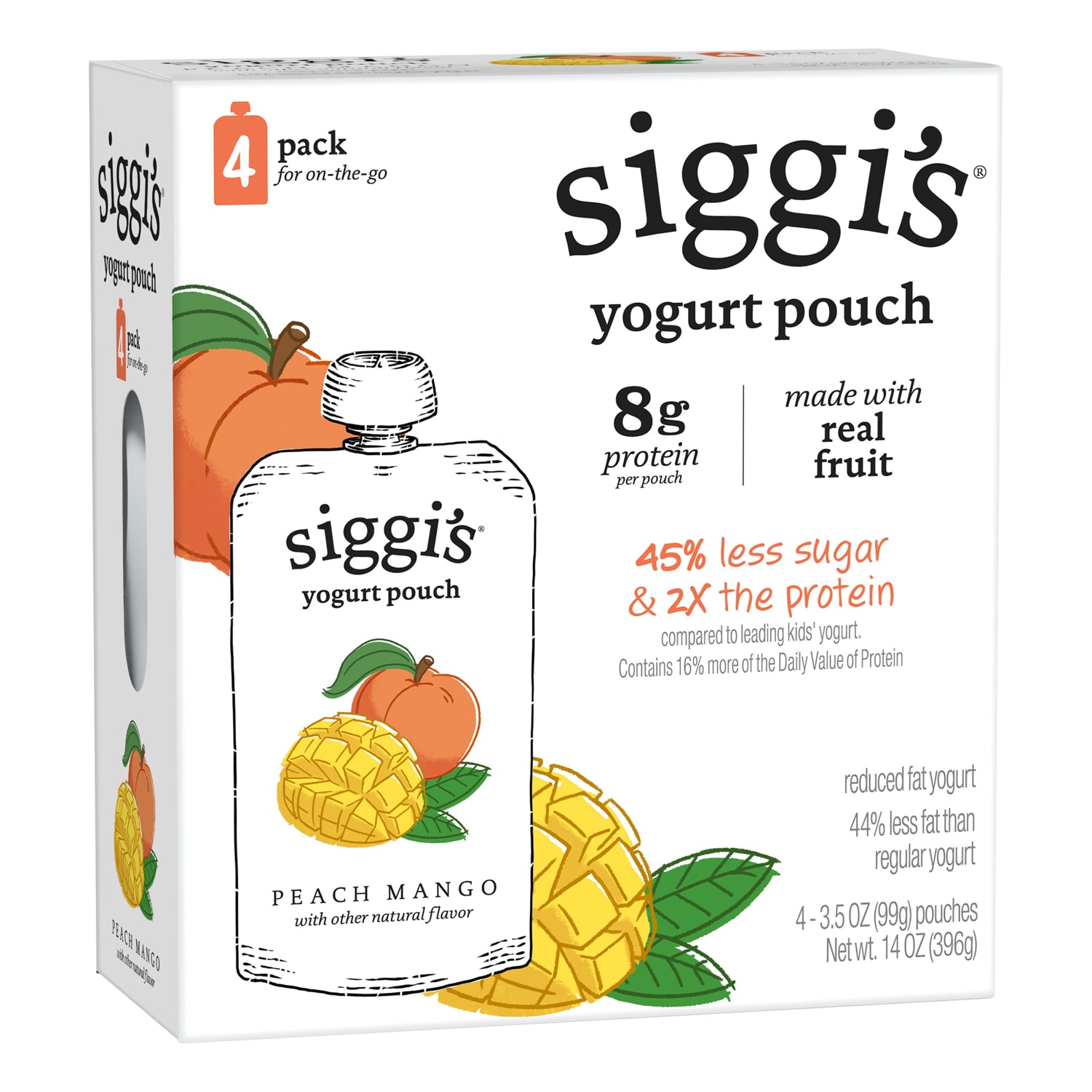 Siggi's Kids Reduced Fat Yogurt Pouches, Peach Mango