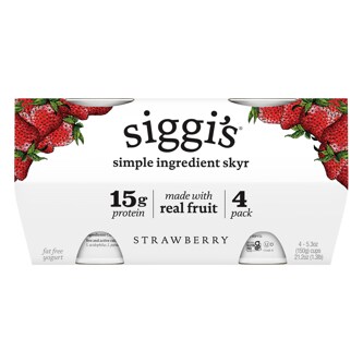 Siggi's Skyr Simple Ingredient Icelandic-Style Strained Fat Free Yogurt, Strawberry