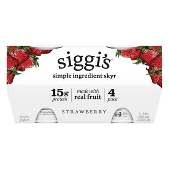 Siggi's Skyr Simple Ingredient Icelandic-Style Strained Fat Free Yogurt, Strawberry