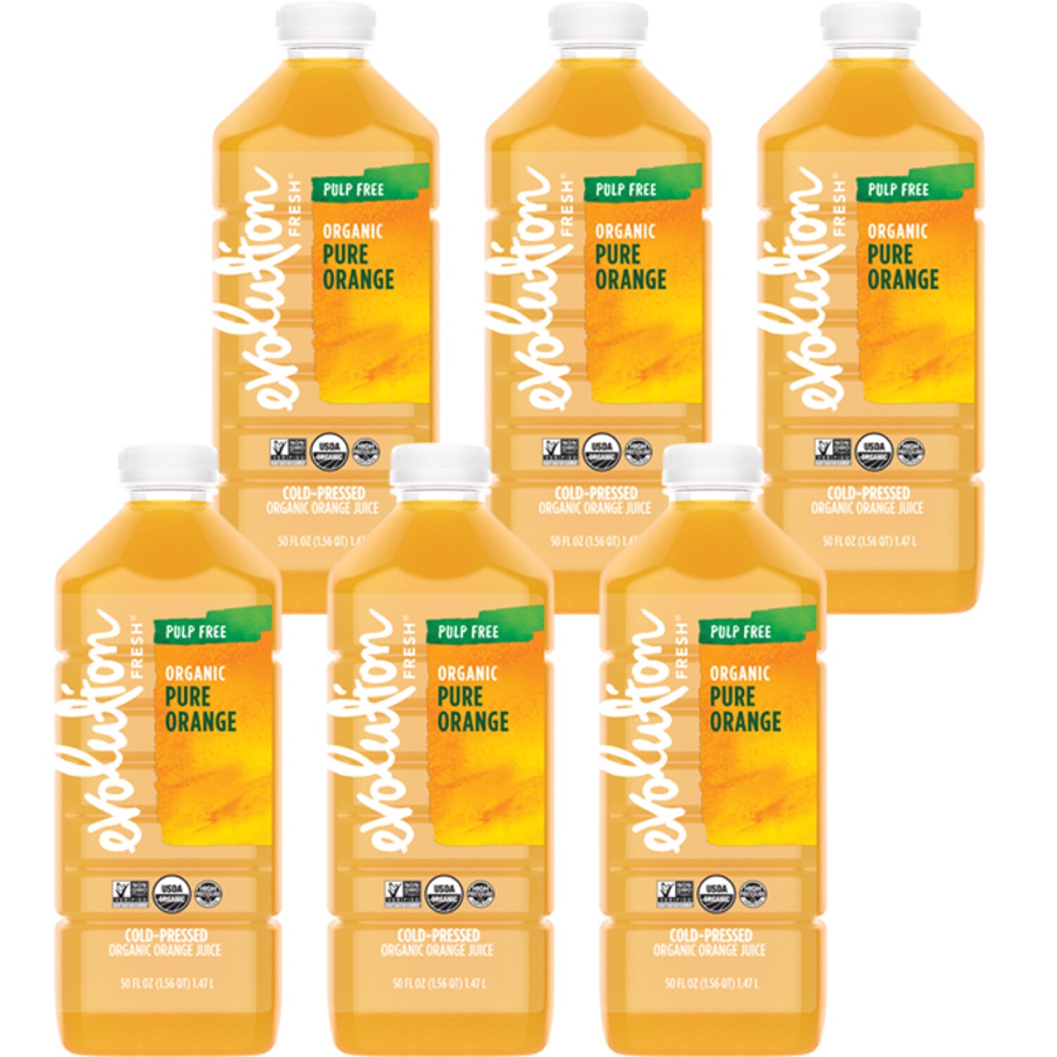 Evolution Fresh Cold-Pressed Organic Pure Orange Juice, Pulp Free, Plastic Bottles