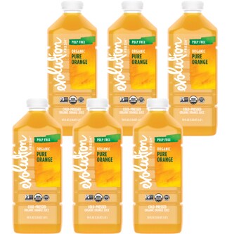 Evolution Fresh Cold-Pressed Organic Pure Orange Juice, Pulp Free, Plastic Bottles