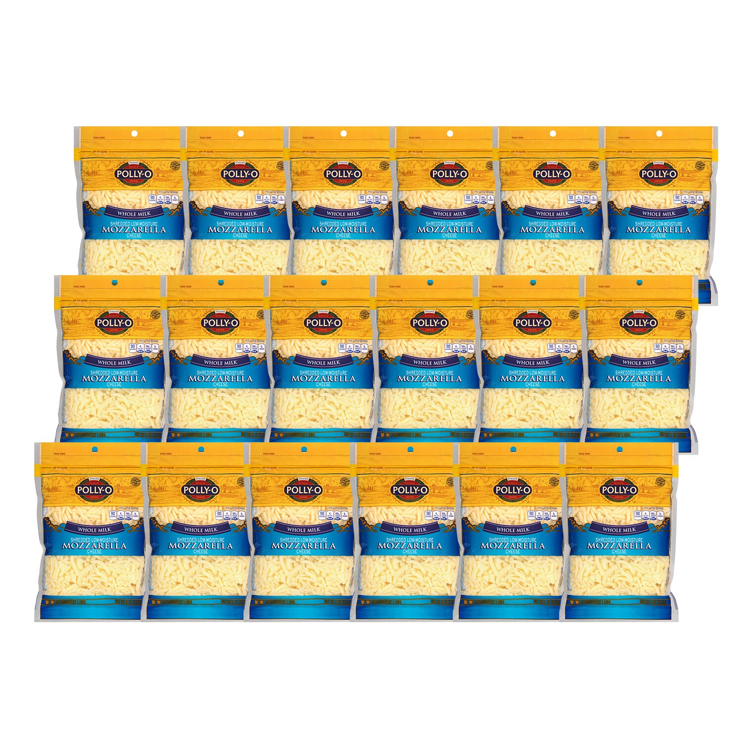 Polly-O Whole Milk Shredded Mozzarella Cheese, Case