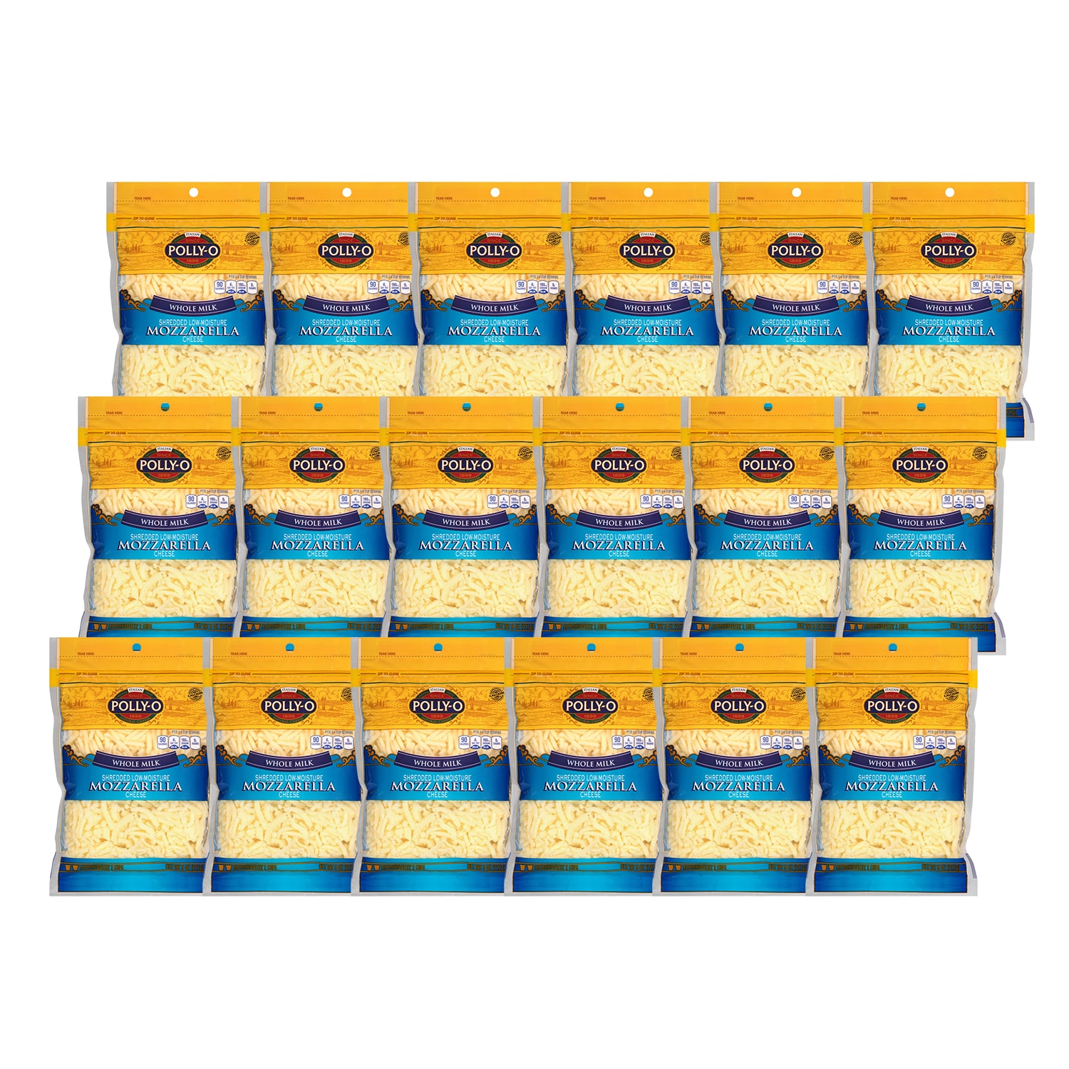 Polly-O Whole Milk Shredded Mozzarella Cheese, Case