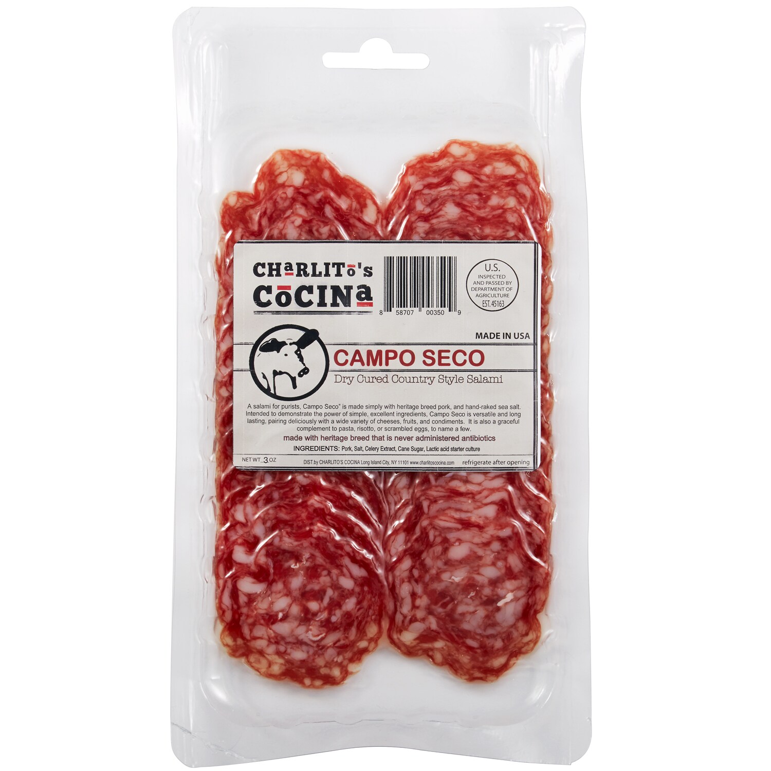 Charlito's Cocina Dry Cured Country Salami, Campo Seco, Pre-Sliced