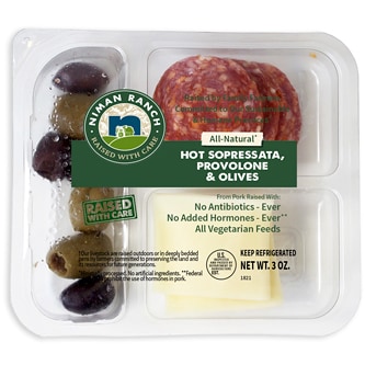 Niman Ranch Hot Sopressata, Provolone, and Olives Snack Pack