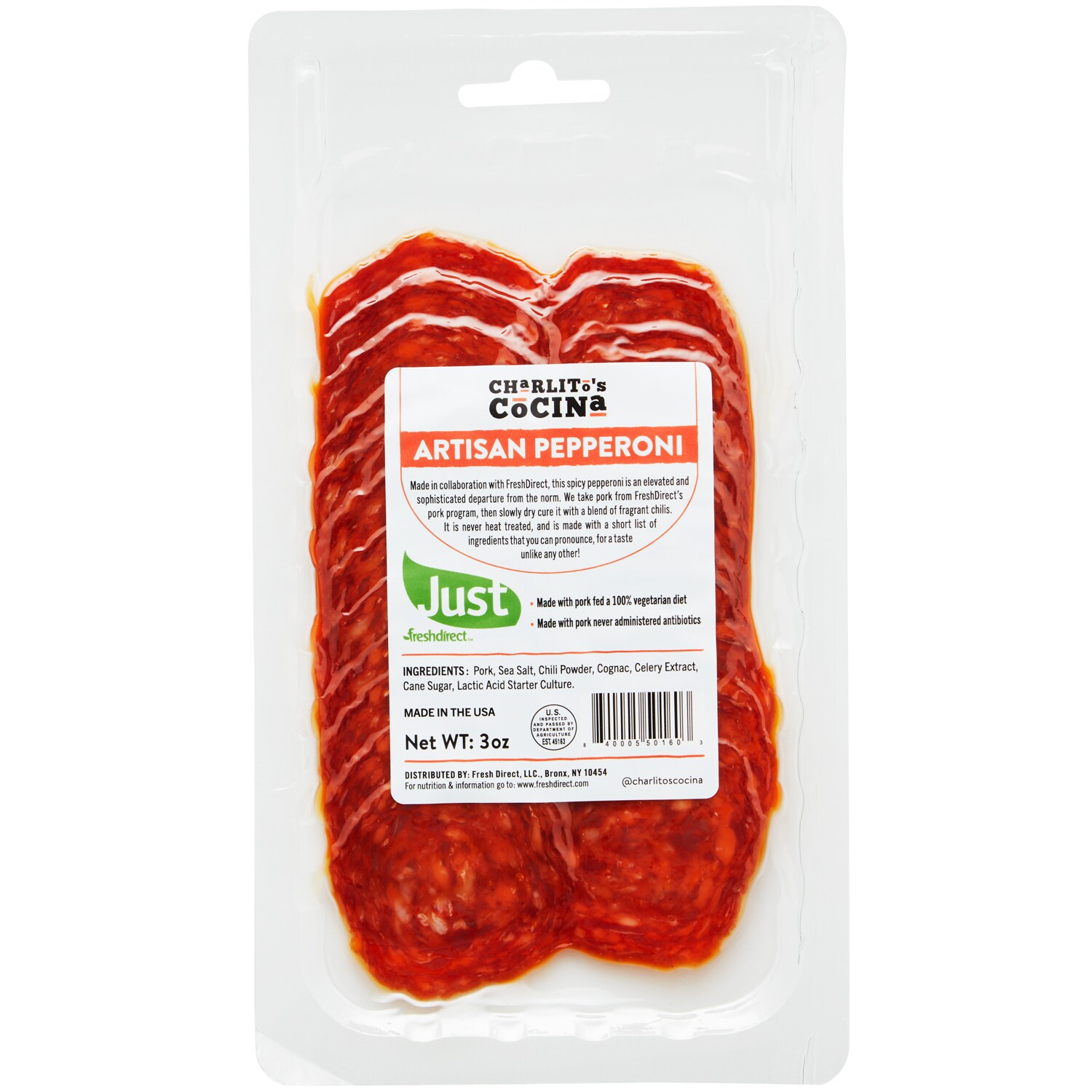 Just FreshDirect by Charlito's Cocina Uncured Heritage Pork Spicy Pepperoni