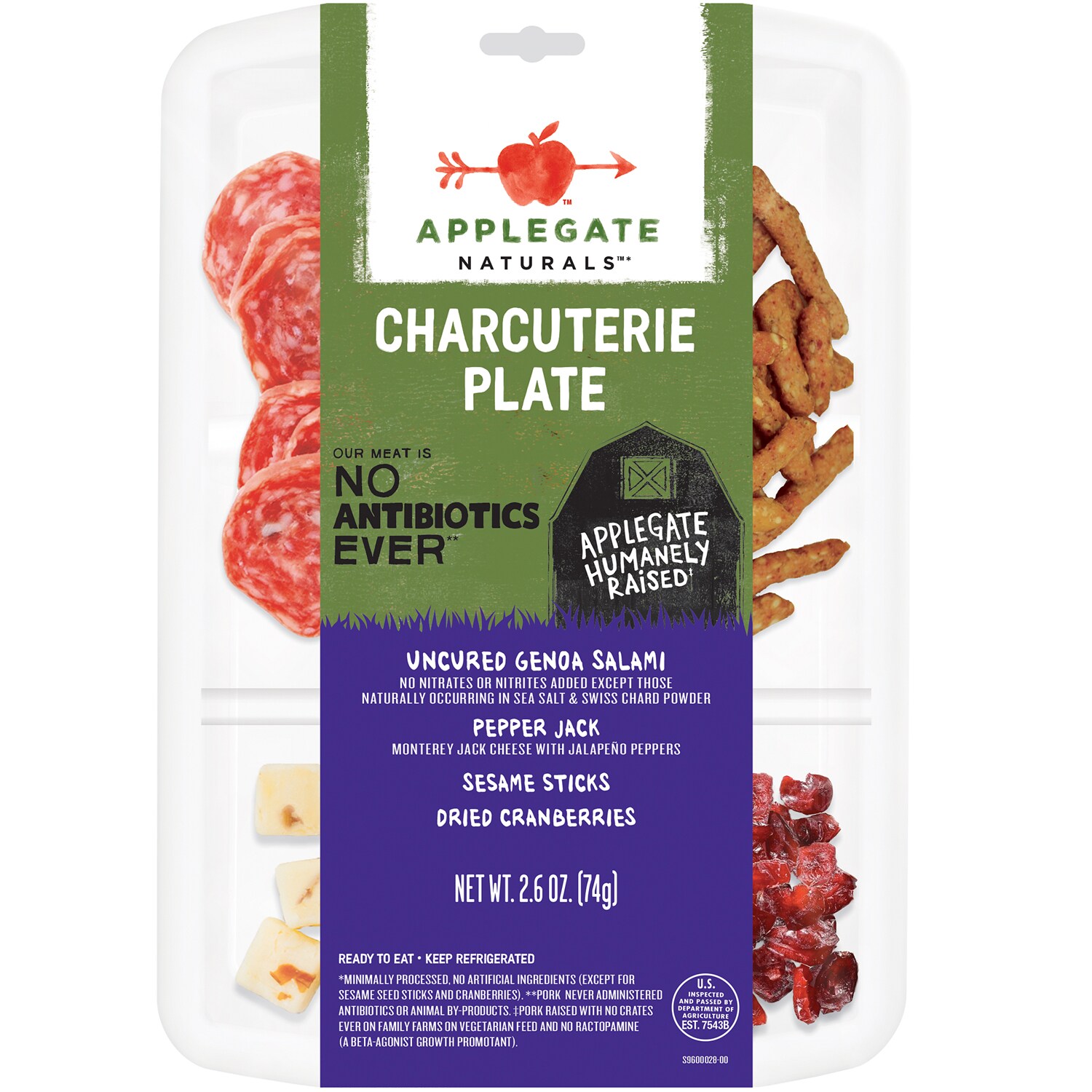 Applegate Naturals Charcuterie Plate, Genoa, Pepper Jack, Sesame Sticks & Dried Cranberries
