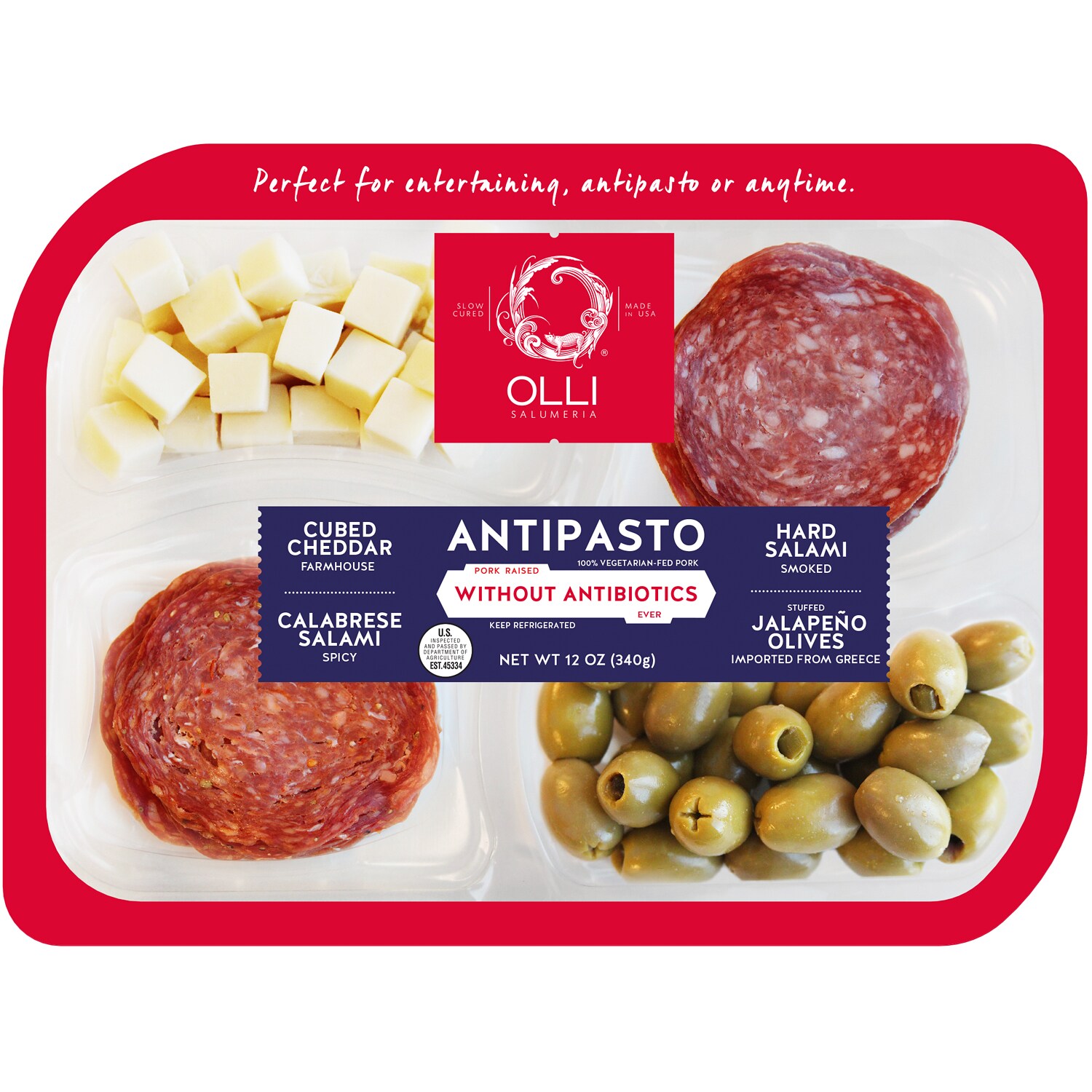 Olli Salumeria Antipasto Tray, Calabrese & Hard Salami, Cubed Cheddar & Jalapeño Olives