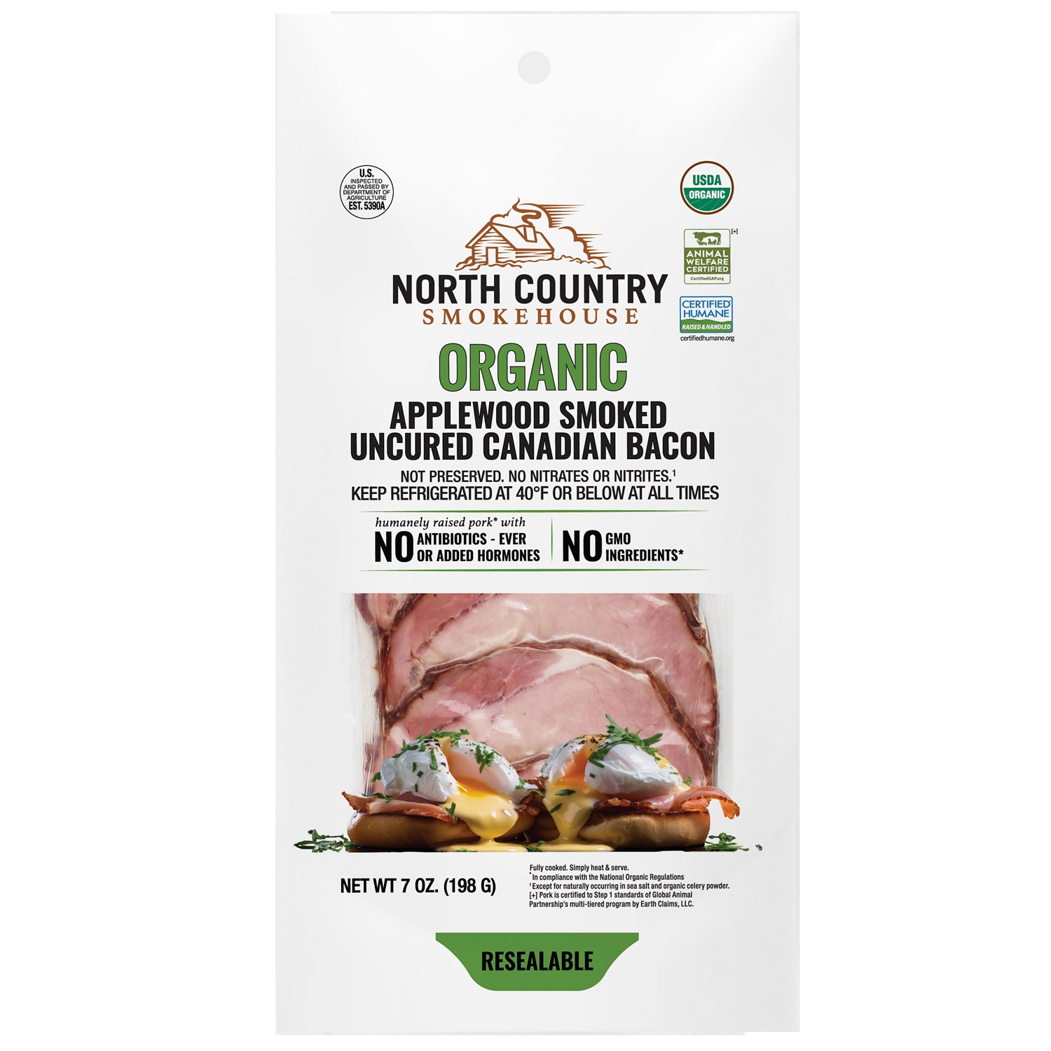 North Country Smokehouse Organic Applewood Smoked Uncured Canadian Bacon