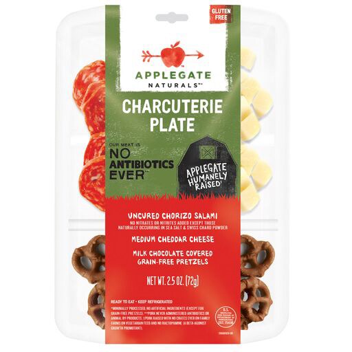 Applegate Naturals Charcuterie Plate, Chorizo Salami, Cheddar Cheese, Milk Chocolate Covered Grain-Free Pretzels