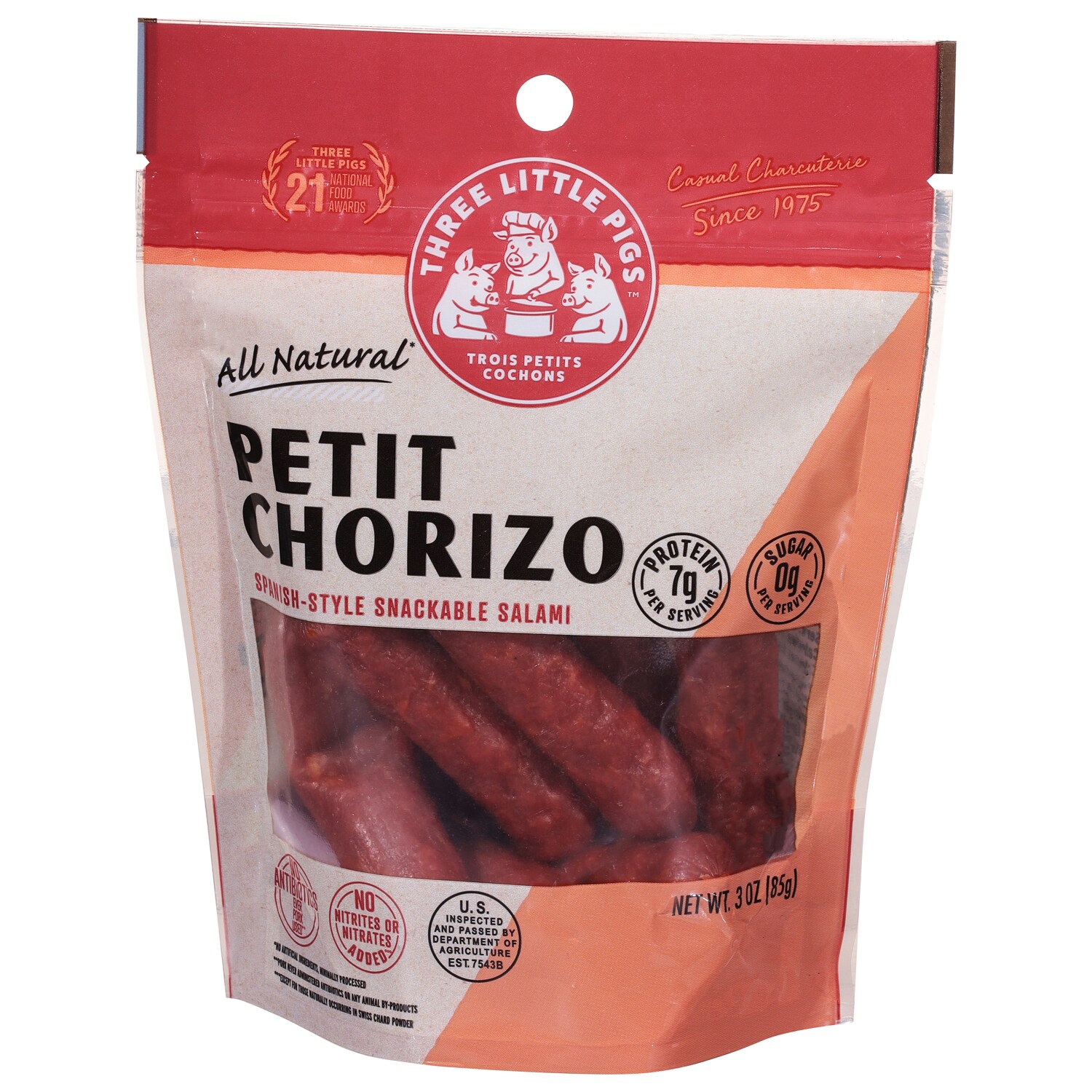 Three Little Pigs Petit Chorizo, Spanish-Style Snackable Salami