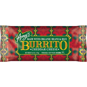 Amy's Cheddar Cheese, Bean & Rice Burrito, Frozen