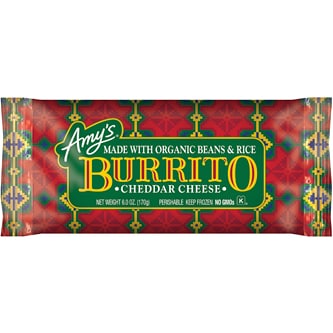 Amy's Cheddar Cheese, Bean & Rice Burrito, Frozen