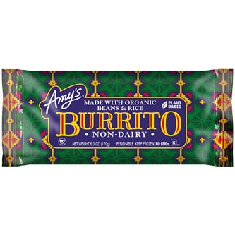 Amy's Non-Dairy Burrito, Beans & Rice, Frozen