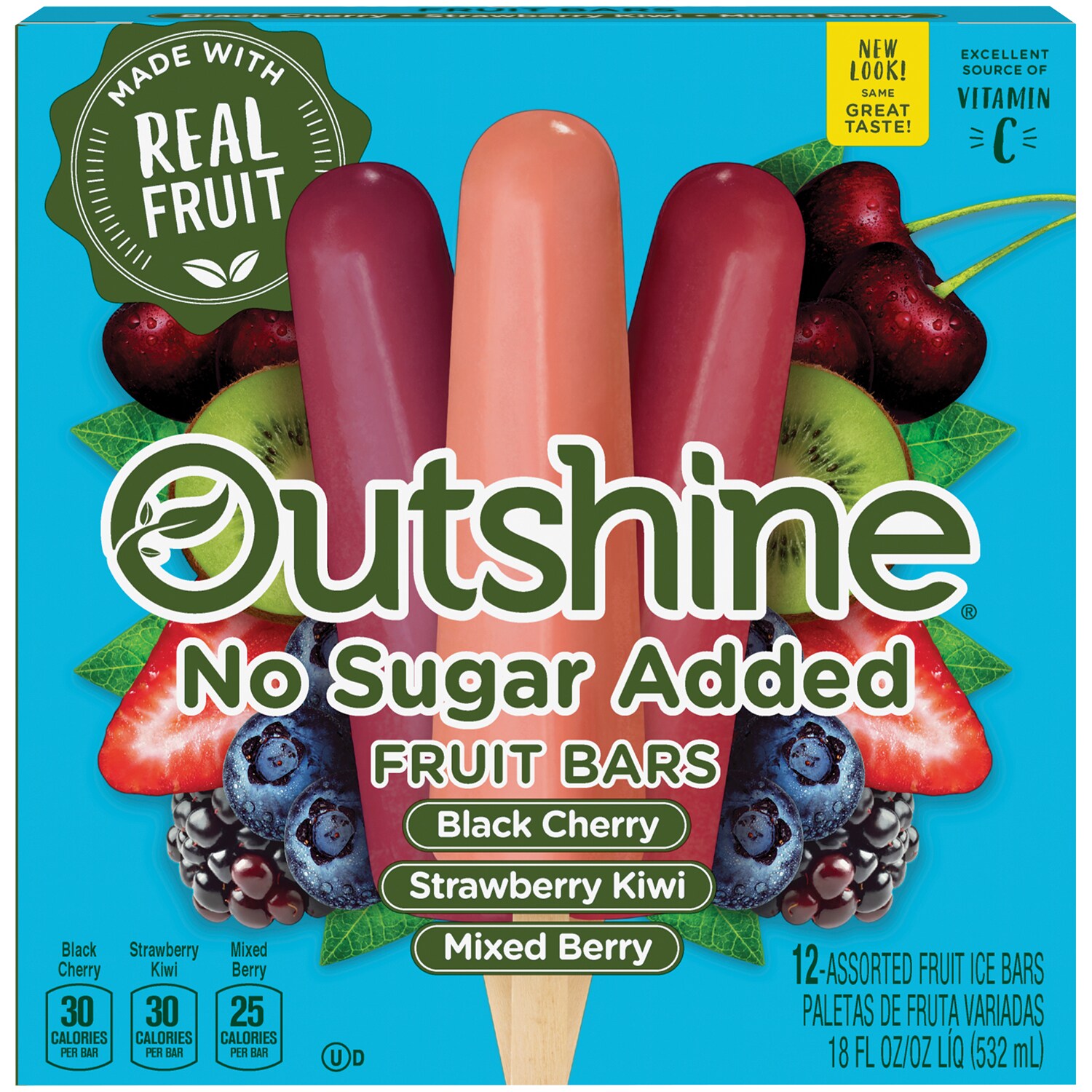 Outshine No Sugar Added Fruit Bars, Black Cherry, Strawberry-Kiwi & Mixed Berry