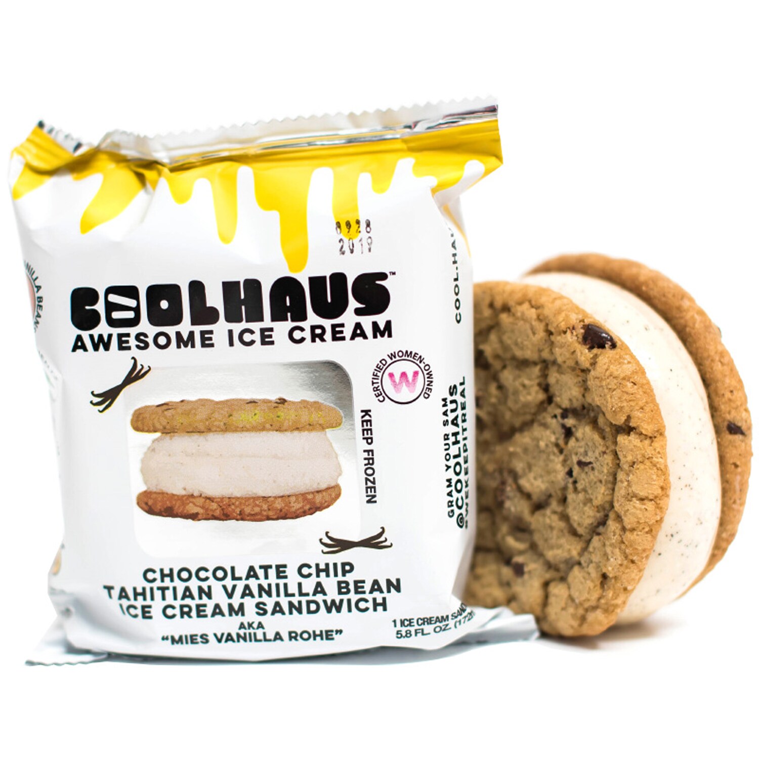 Coolhaus Ice Cream Sandwich, Chocolate Chip Cookie + Tahitian Vanilla Bean 