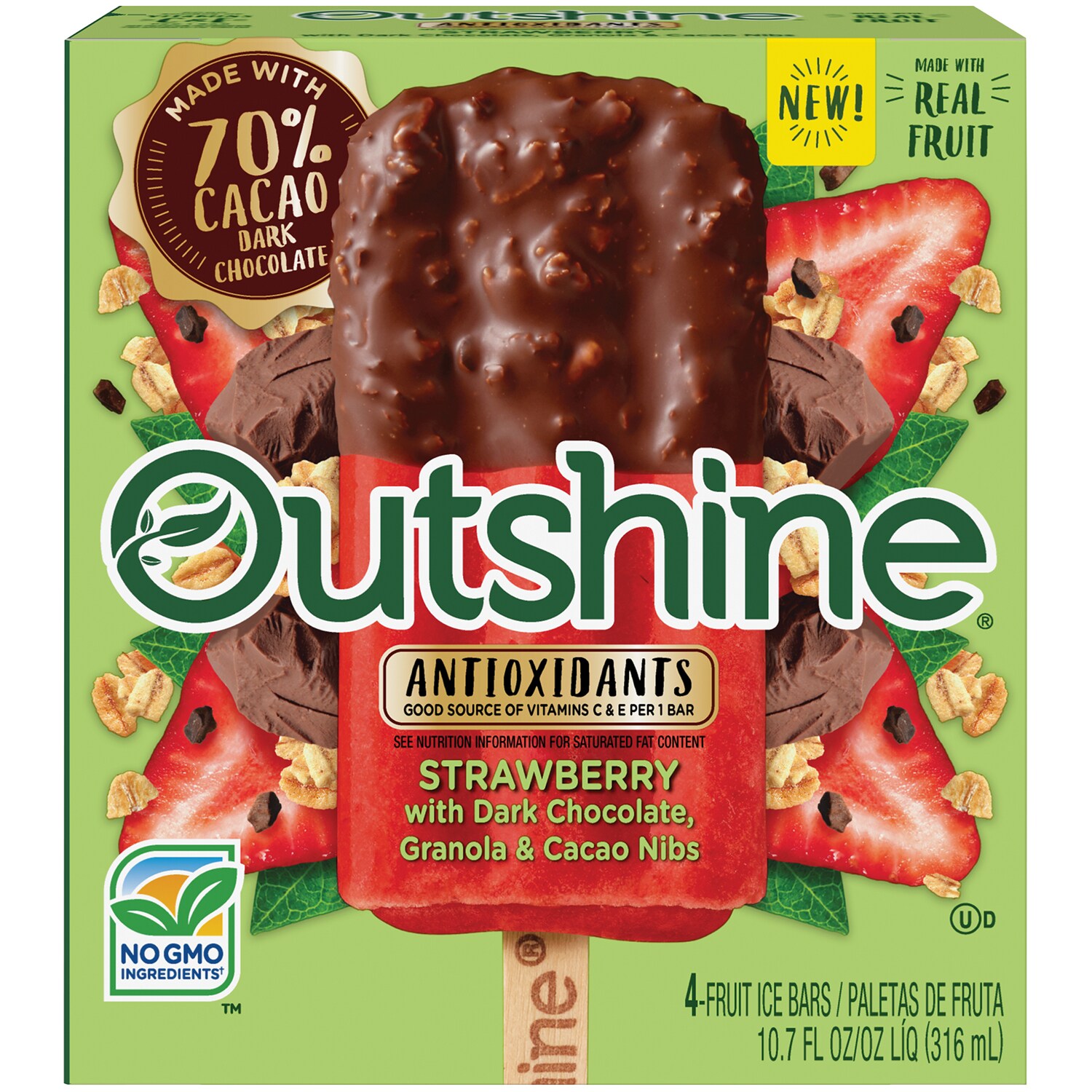 Outshine Fruit Bars, Strawberry with Dark Chocolate, Granola & Cacao Nibs