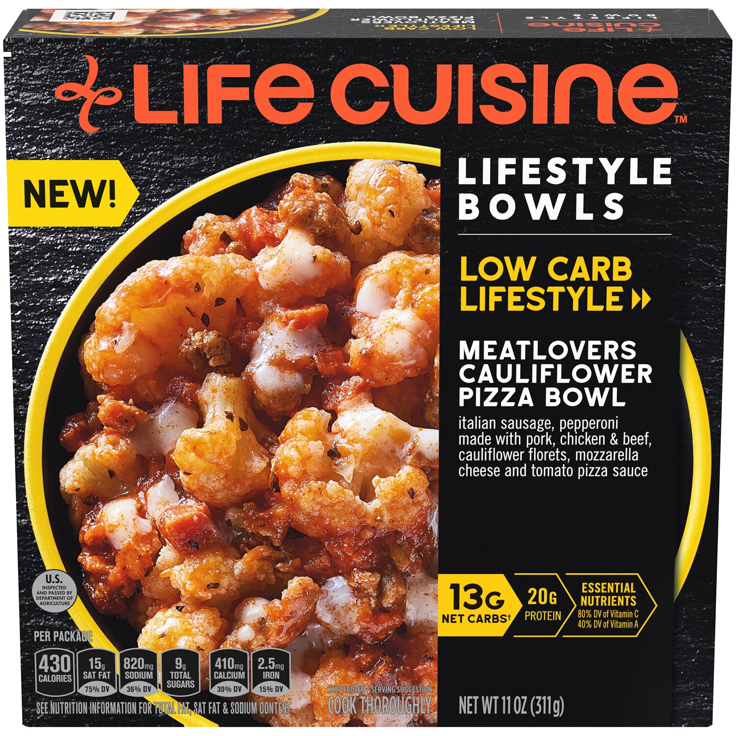 Life Cuisine Lifestyle Bowls Meatlovers Cauliflower Pizza