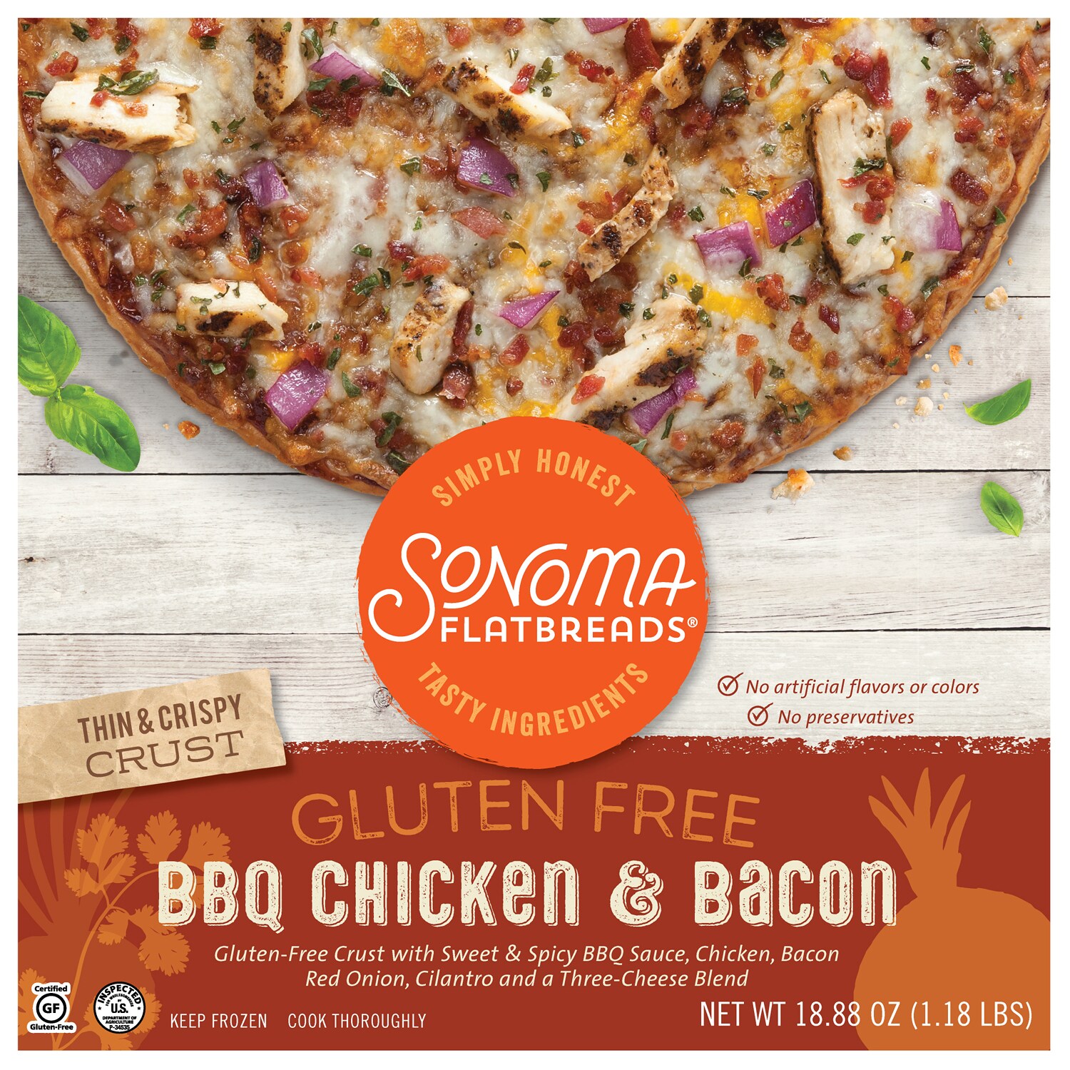 Sonoma Flatbreads Gluten Free Pizza, BBQ Chicken & Bacon
