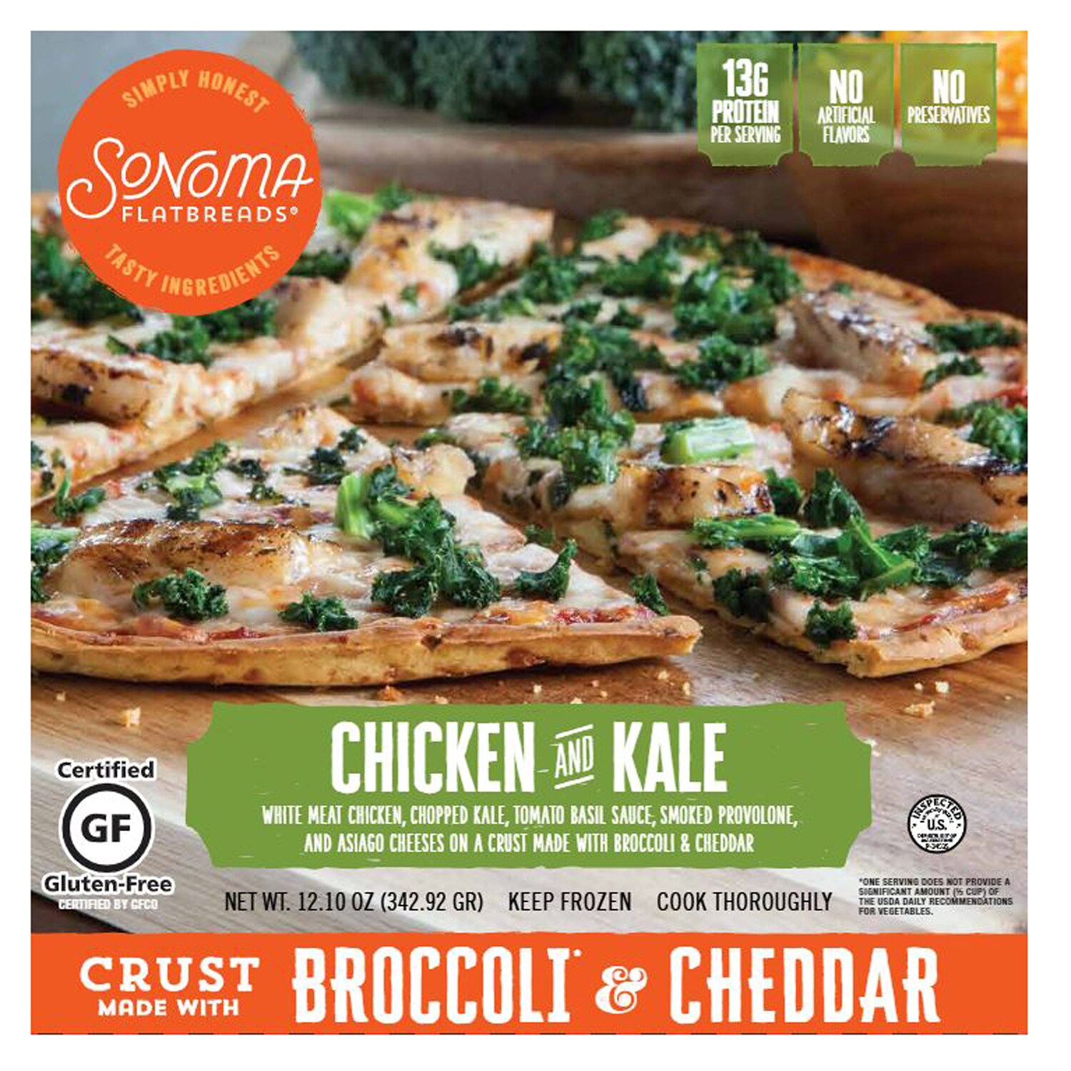 Sonoma Flatbreads Gluten Free Pizza, Chicken & Kale with Broccoli & Cheddar Crust