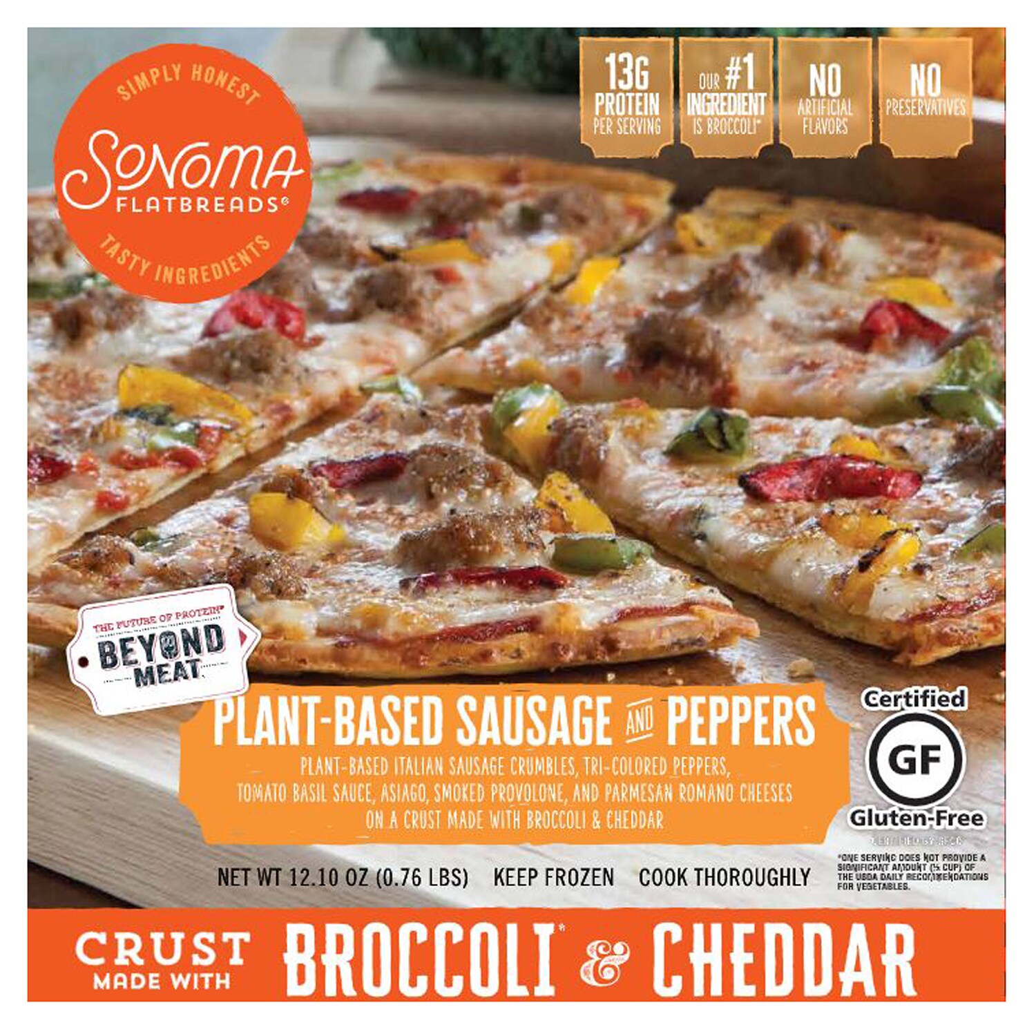 Sonoma Flatbreads Gluten Free Pizza, Plant-Based Sausage & Peppers with Broccoli & Cheddar Crust