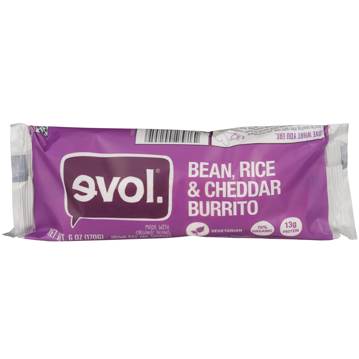 Evol Vegetarian Burrito, Bean, Rice, & Cheddar, Frozen
