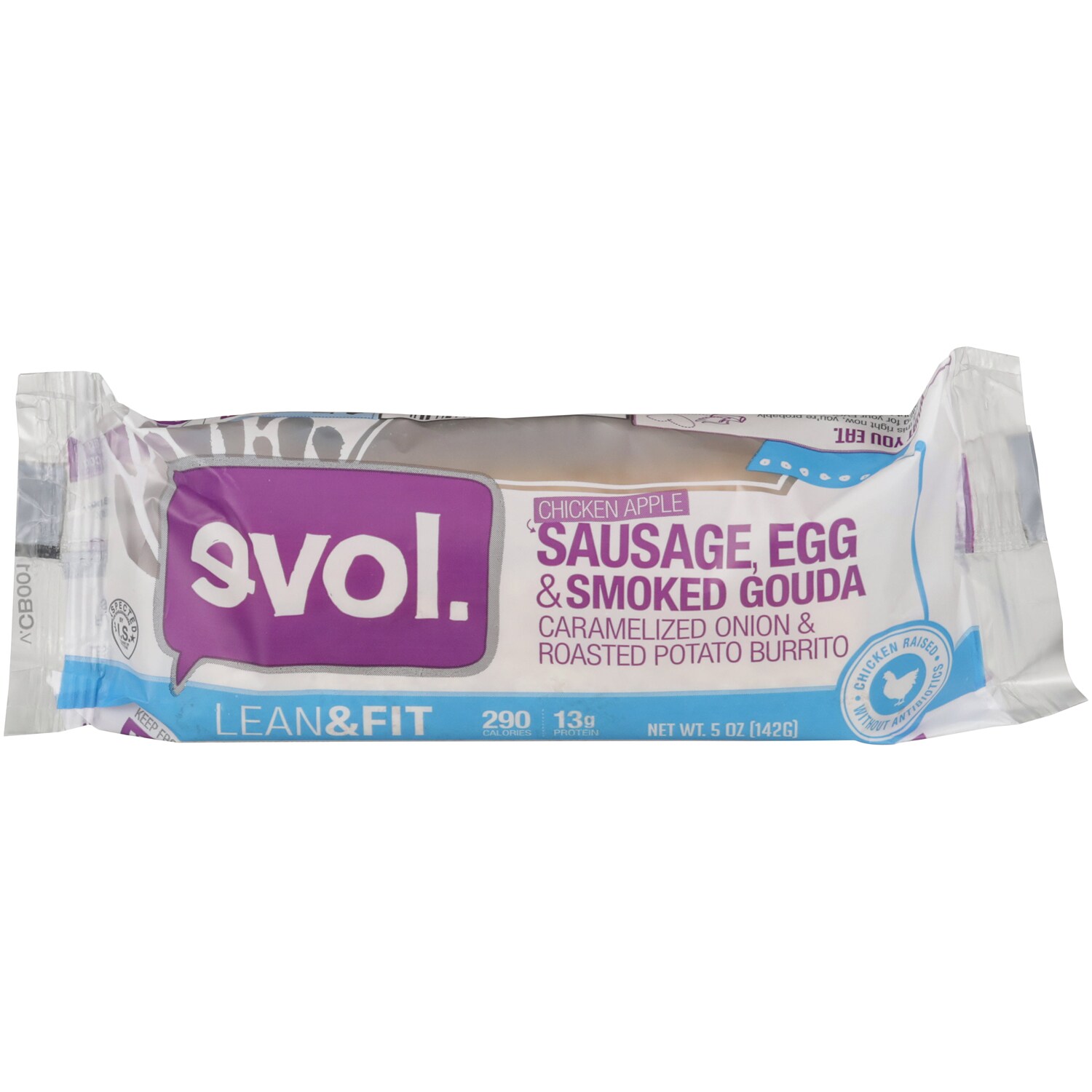 Evol Lean & Fit Burrito, Chicken Apple Sausage, Egg, & Smoked Gouda, Frozen